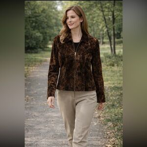 Joseph Ribkoff Velvet Gold Brown Jacket size 6.